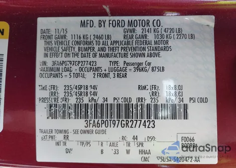 2016 Ford Fusion Se z USA, uszkodzony, nr VIN 3FA6P0T97GR277423